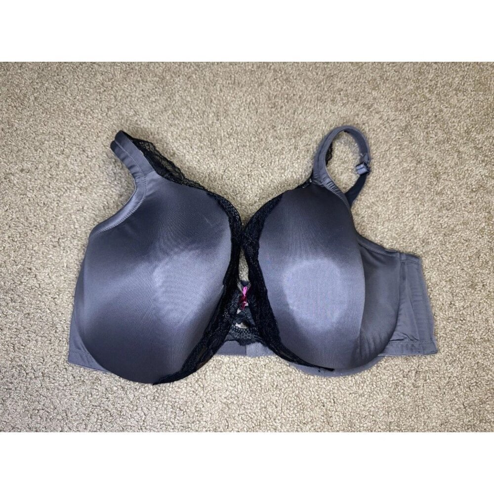 CACIQUE Gray Llightly Lined Full Coverage Bra 46DDD Underwire Pink Bow